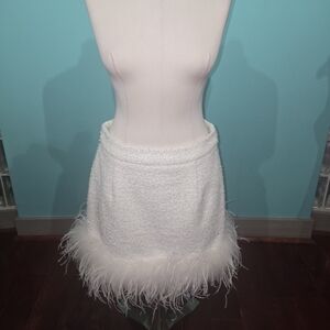 REBECCA VALLANCE The Departure Feather-Trim Tweed Mini Skirt Size 8 US NWT